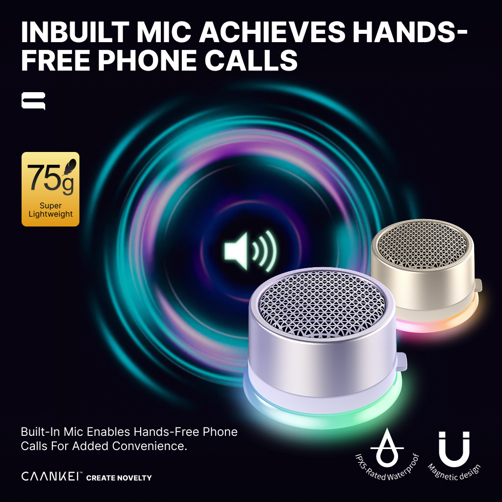 Portable Bluetooth Wireless Mini Speaker IPX5 Waterproof Magnetic Mount RGB Light for Biking Camping and Travel