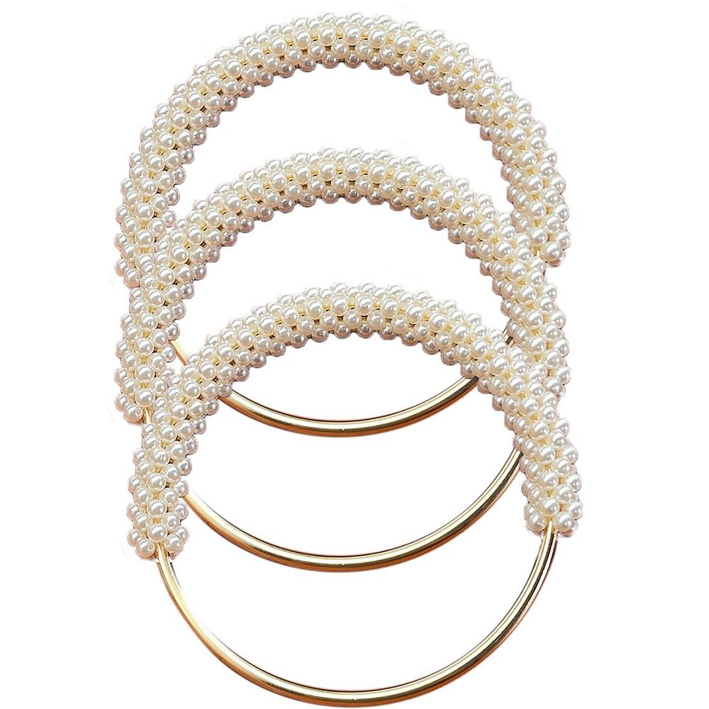 Exquisite Pearl Round Bag Handle, Metal Ring, Braided Colorful Beads for Women Handbag Purse Frame