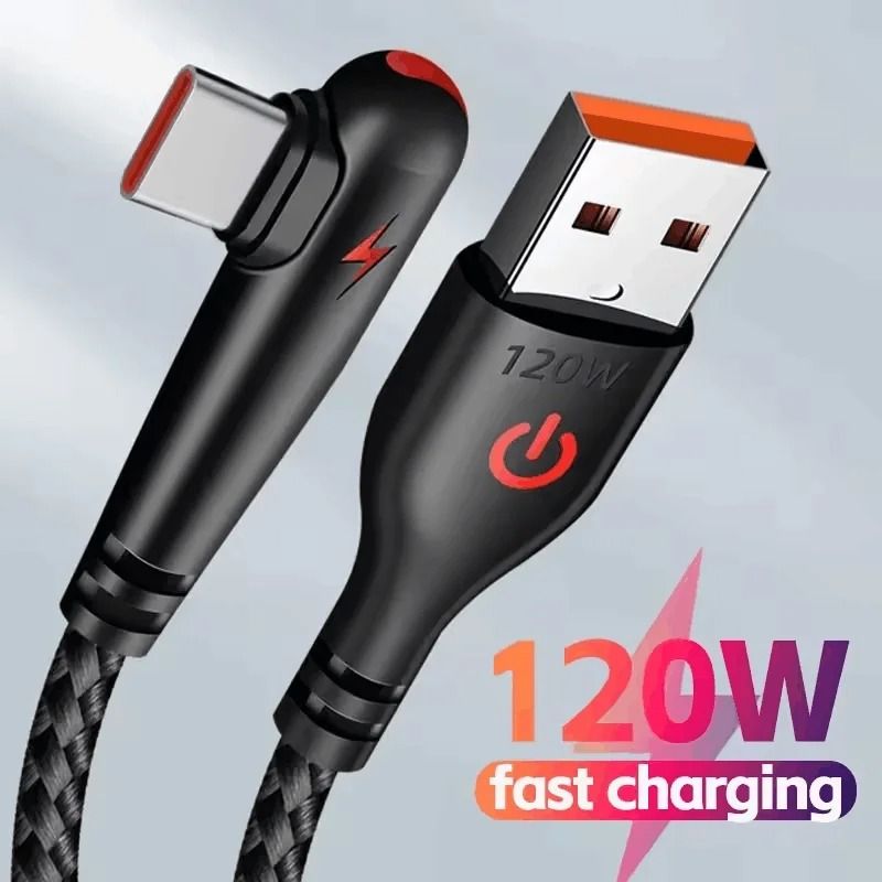 90-Degree High-Fidelity 120W Super Fast Charging Elbow USB-C Data Cord