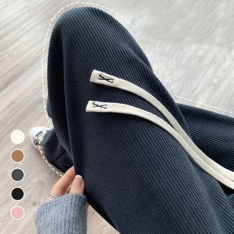 Womens Fleece Wide Leg Pants Warm Elastic Waist Winter Trousers Casual Loose Straight Leg Pants