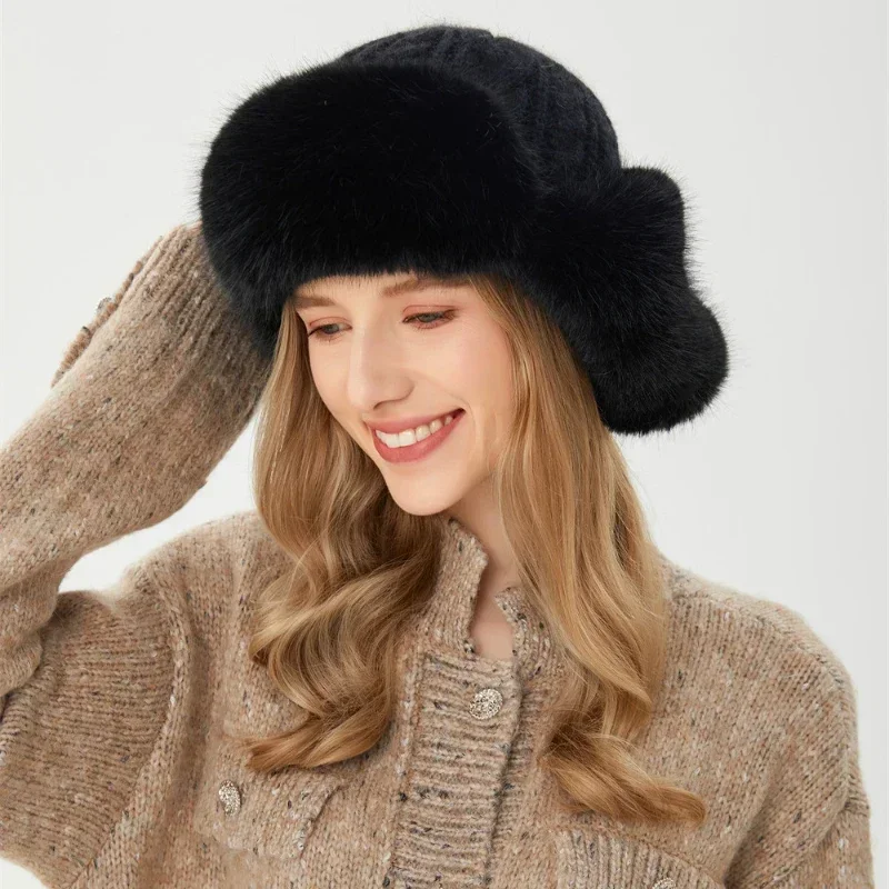 Womens Russian Caps Fur Winter Thickened Warm Knit Ushanka Earflap Pilot Hat Ski Snow Bomber Hat