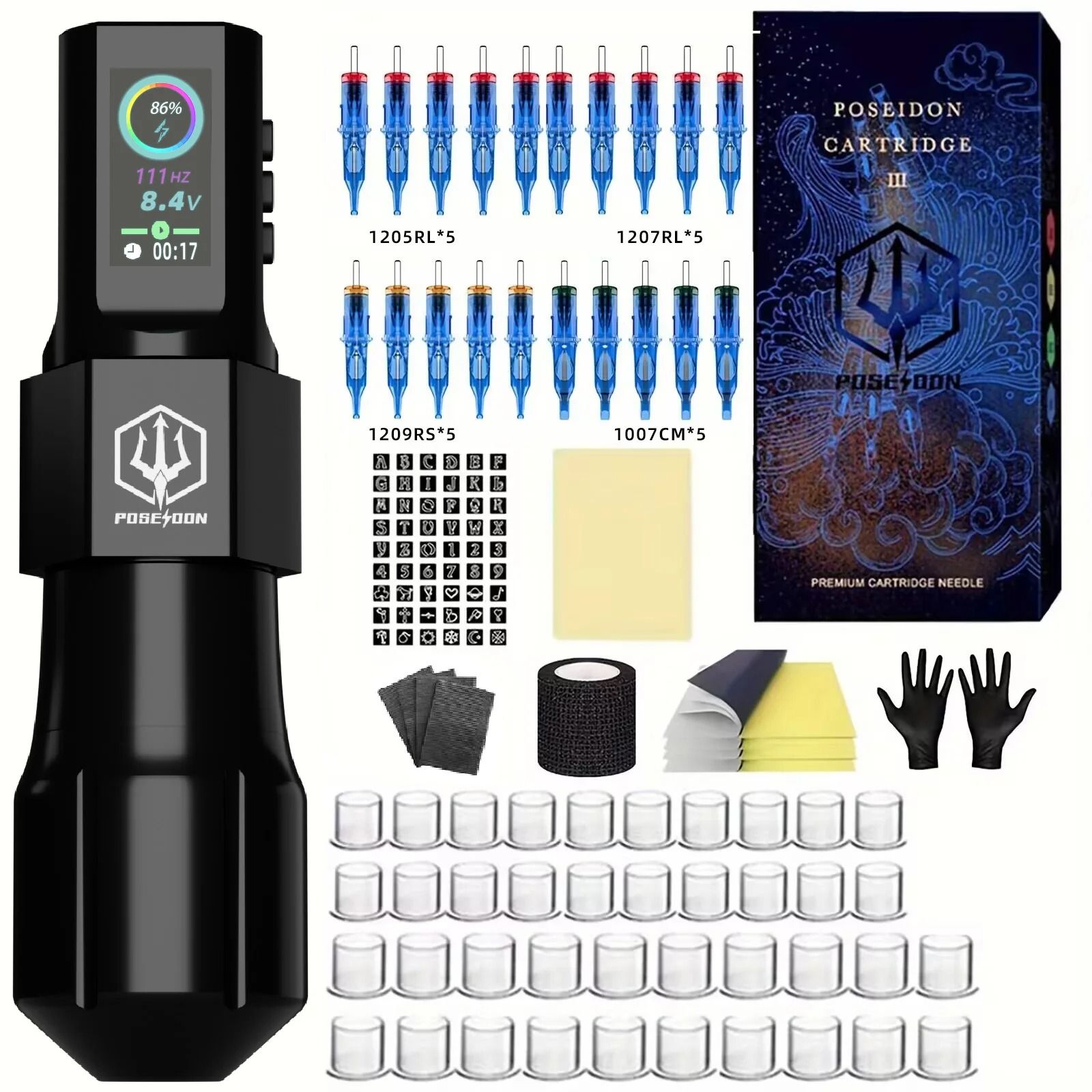 Poseidon Tattoo Pen Kit with Wireless Tattoo Machine and Starter Supplies
