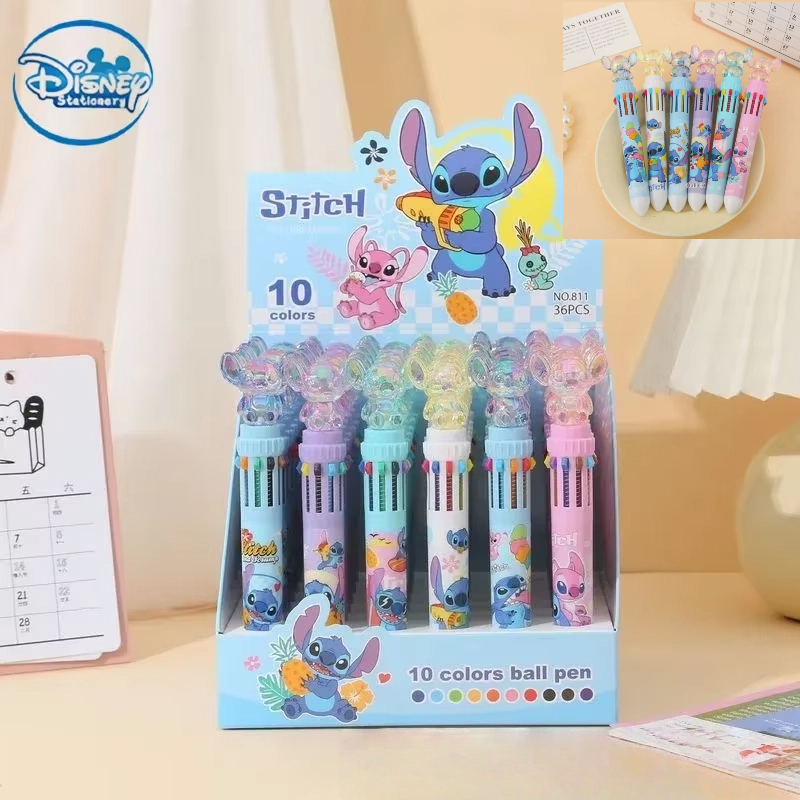 Disney Stitch Ballpoint Pen Set, 36pcs Lilo & Stitch Themed Pens with 10 Color Crystal Marker, Student School Supplies