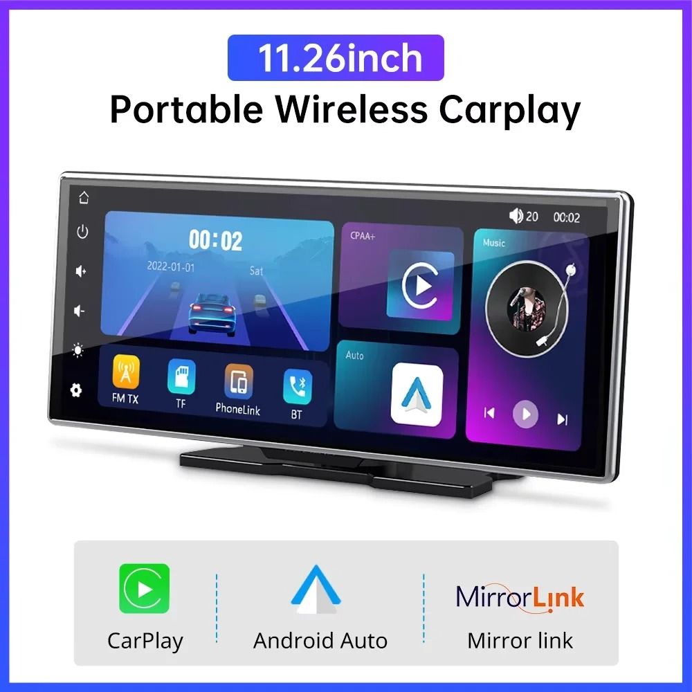 11.26 Inch Touchscreen Car Multimedia Video Player with Dual Lens DVR and Wireless CarPlay