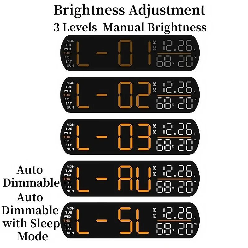 Digital Alarm Clock LED Display with Temperature Humidity Smart Bedside Clock