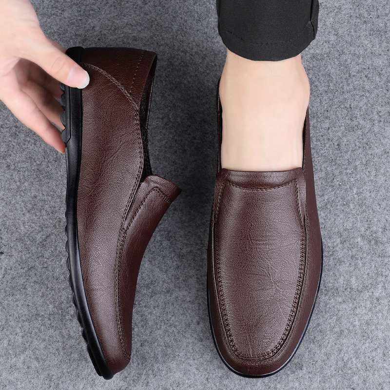 Casual Luxury Formal Mens Loafers, Genuine Leather Men Shoes, Slip On Low Top Footwear for Middle Aged Males