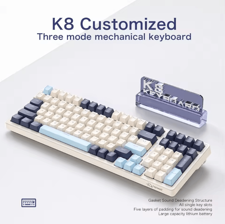 K8 Wireless Mechanical Keyboard with Tri Mode Connection Full Key Hot Swap and Lighting Effects