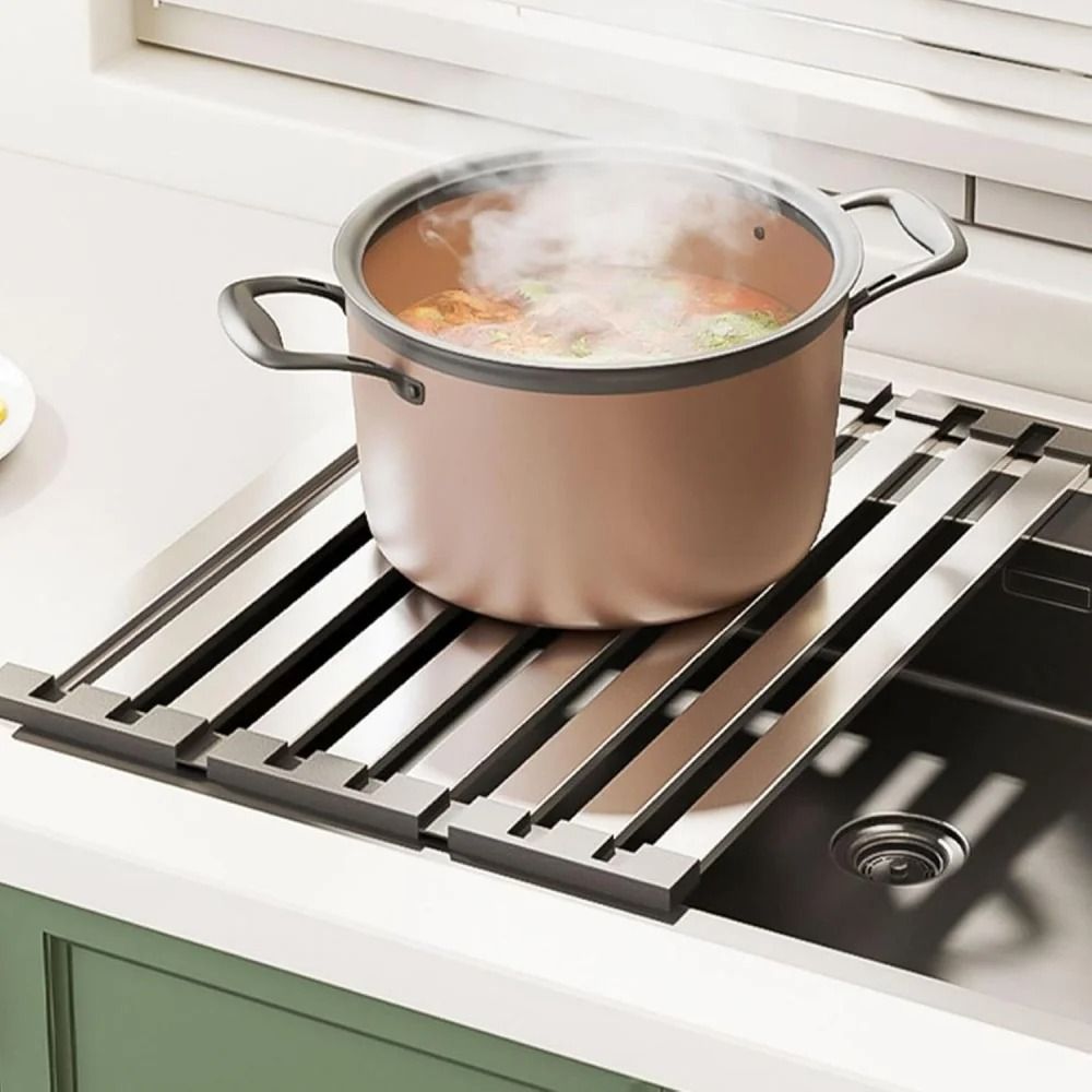 Premium 304 Stainless Steel Roll-Up Dish Drying Rack – Foldable & Retractable Sink Drainer