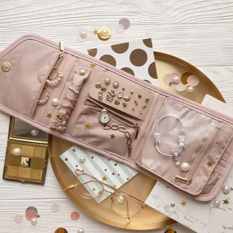 Foldable Jewelry Roll Organizer Travel Jewelry Storage Bag
