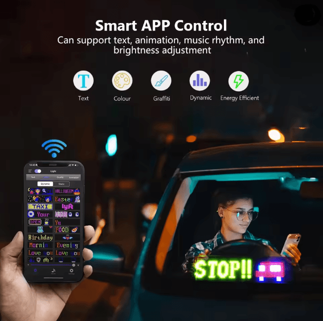 LED Matrix Car Windshield Display with App Control Flexible LED Car Display Panel