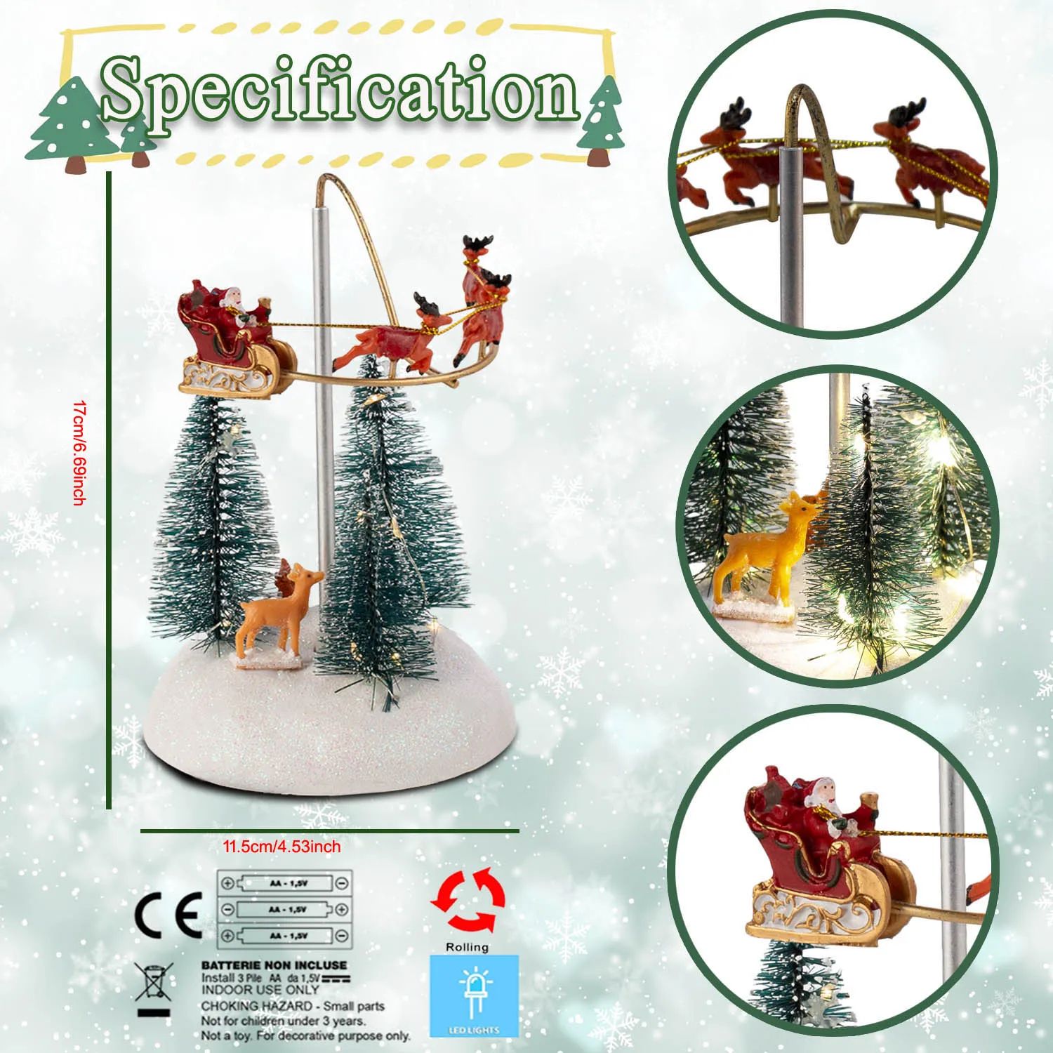 Festive Flying Santa Sleigh Christmas Village LED Light & Music Decoration