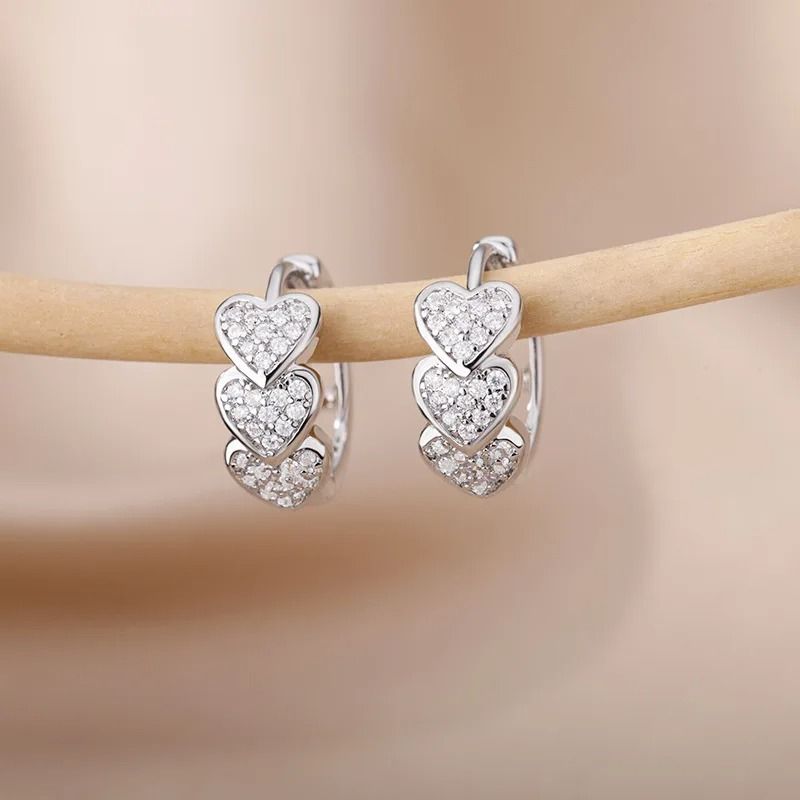 Triple Heart Cubic Zirconia Hoop Earrings