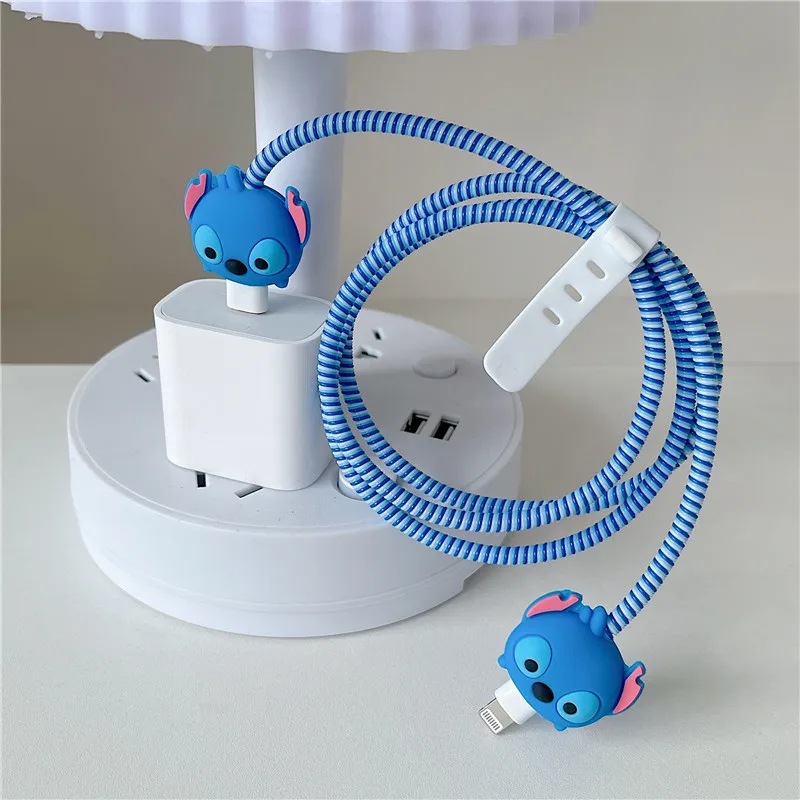 Cartoon Charger Cable Protector for iPhone Charger Protection, Stitch Data Line Winder