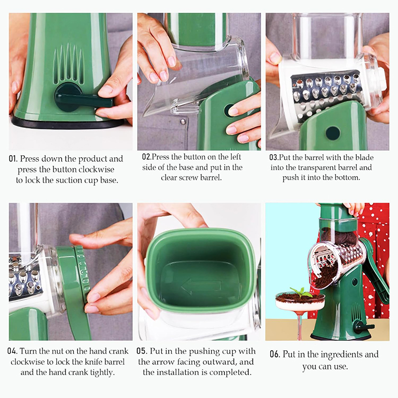 Rotary Cheese Grater and Vegetable Mandoline Slicer with Julienne Cutter and Nut Chopper