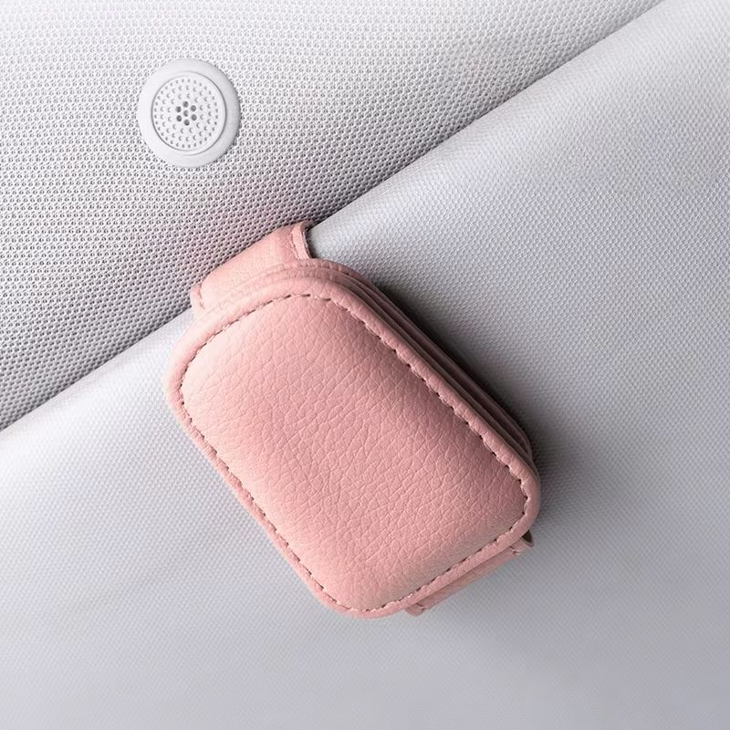 PU Leather Car Visor Clip Sunglasses and Card Organizer