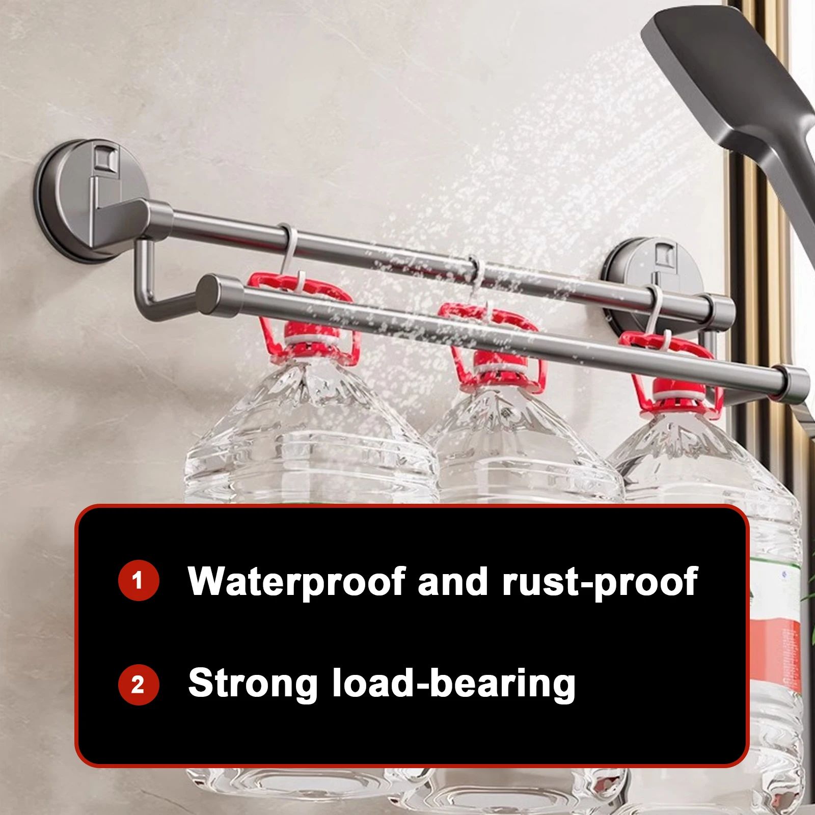 Suction Cup Double Bar Bathroom Towel Rack