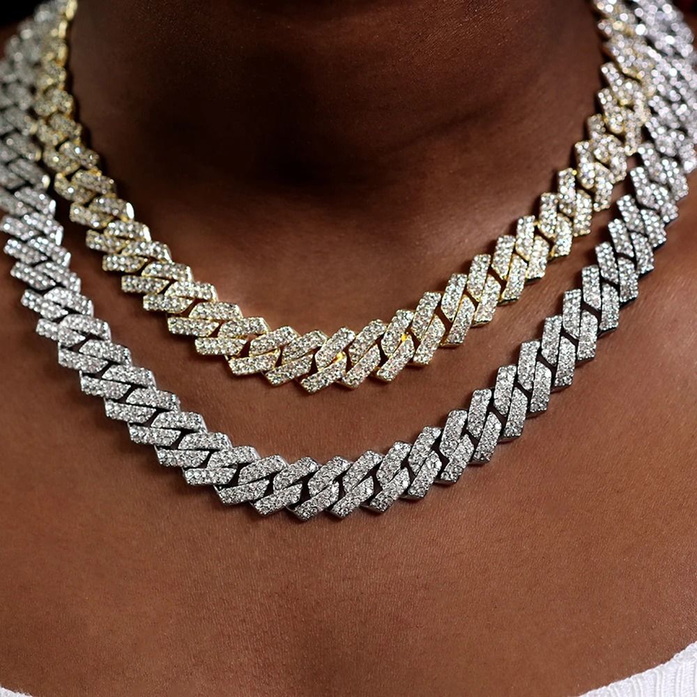 Iced Cuban Chain Necklace 20 Inch Hip Hop Style Diamond Look Unisex Jewelry