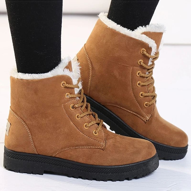 Women low heel fur lined ankle snow boots winter footwear