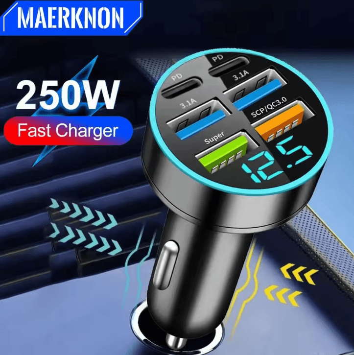 250W High-Speed USB Car Charger with PD & QC3.0 Fast Charge