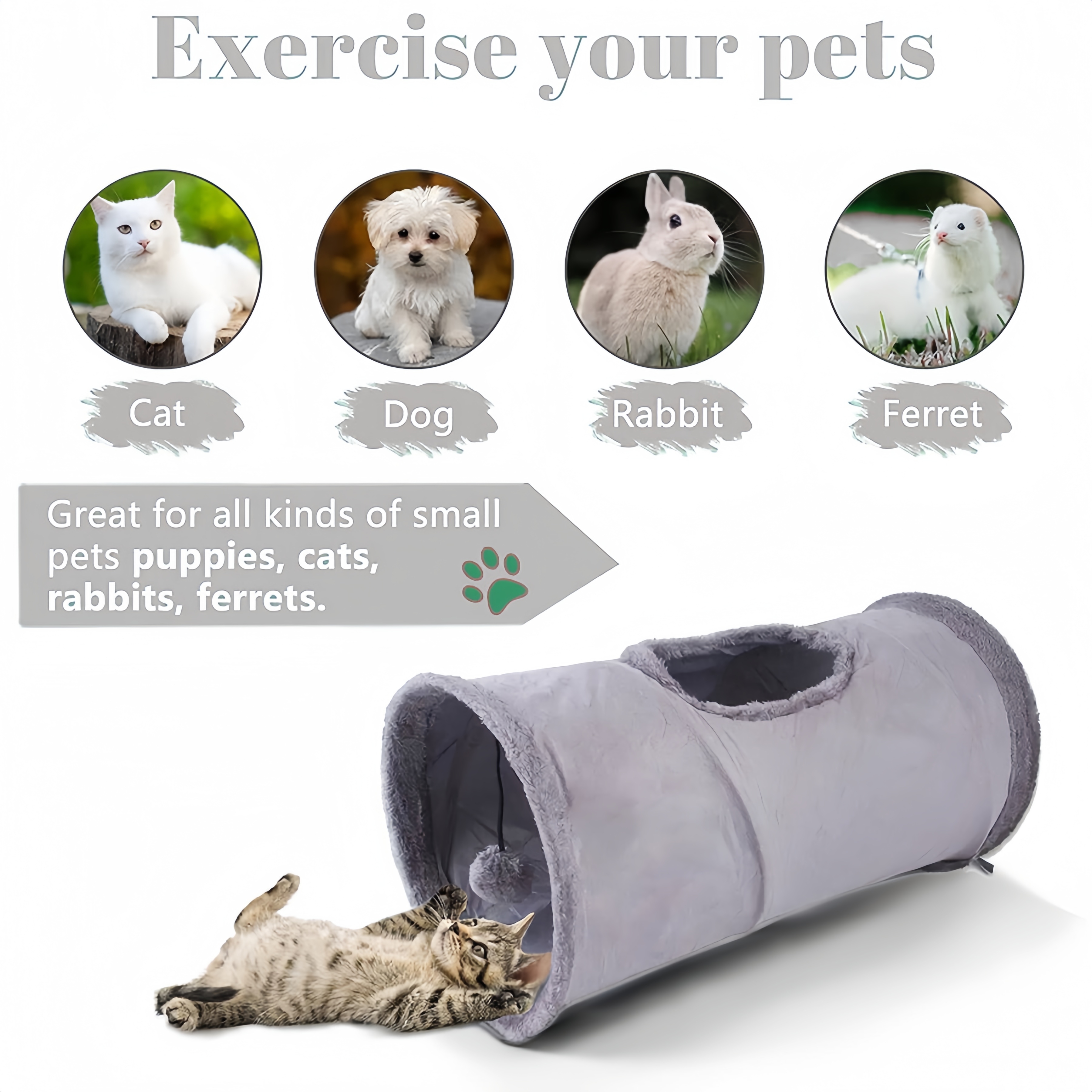 Collapsible Cat Winter Suede Tunnel Interactive 2 Way & 3 Way Play Chase Hide Tunnel for Puppy, Rabbit & Kitten
