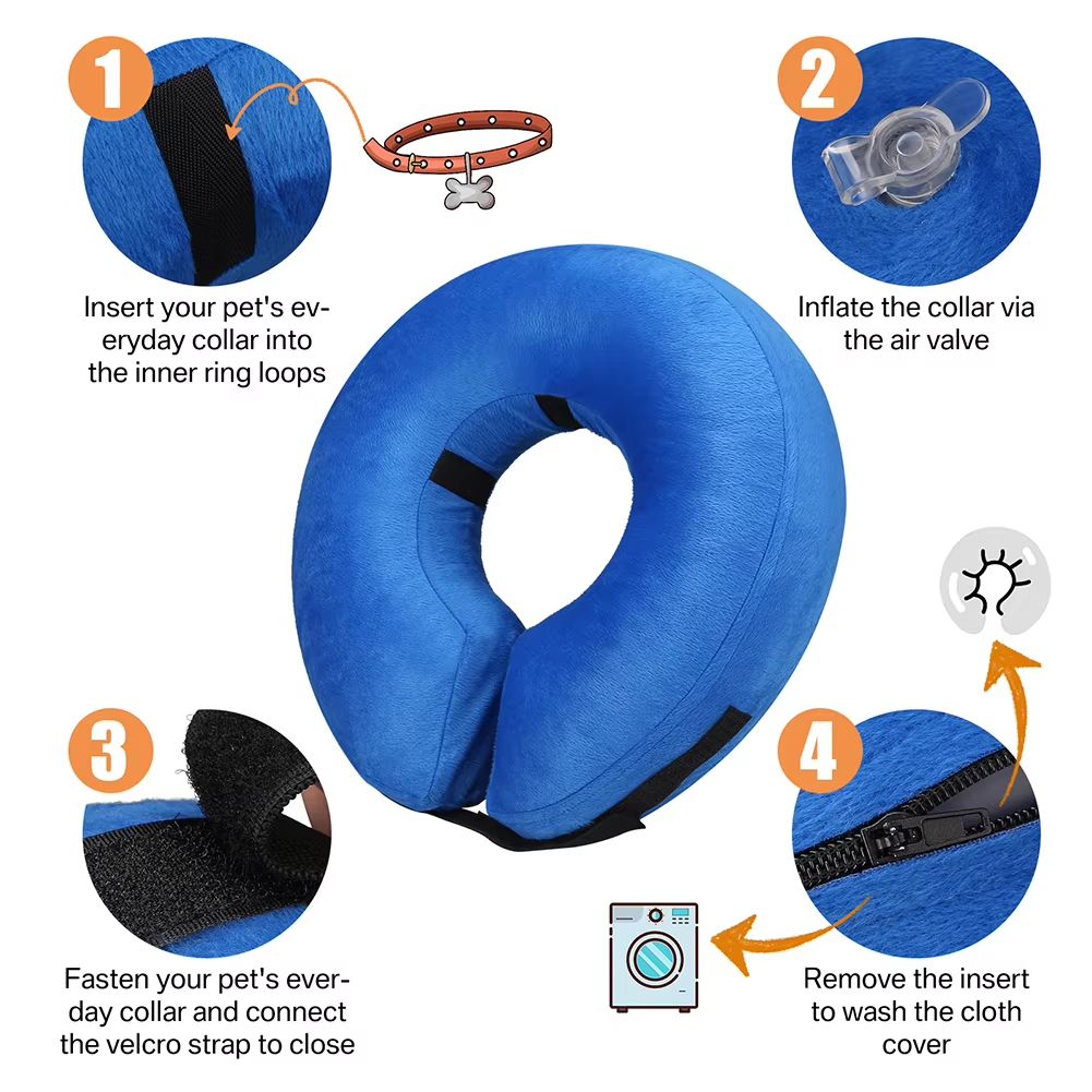 Inflatable Soft Pet Recovery Collar – Adjustable Protective Dog and Cat Cone for Post-Surgery Comfort