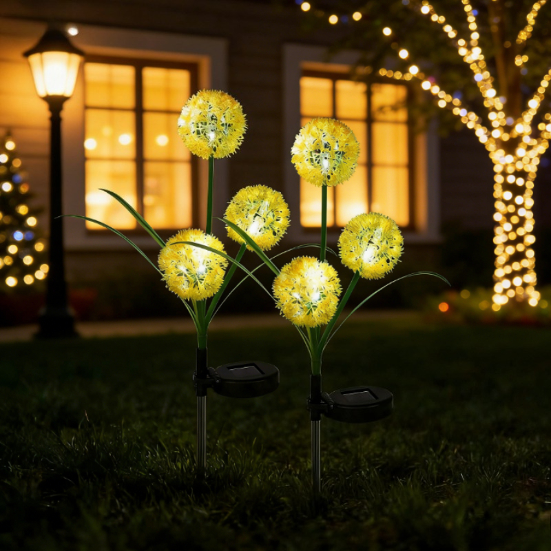 Solar Powered Scallion Balls Shaped Outdoor Ground Mounted Light, Waterproof Courtyard Garden Landscape Decor