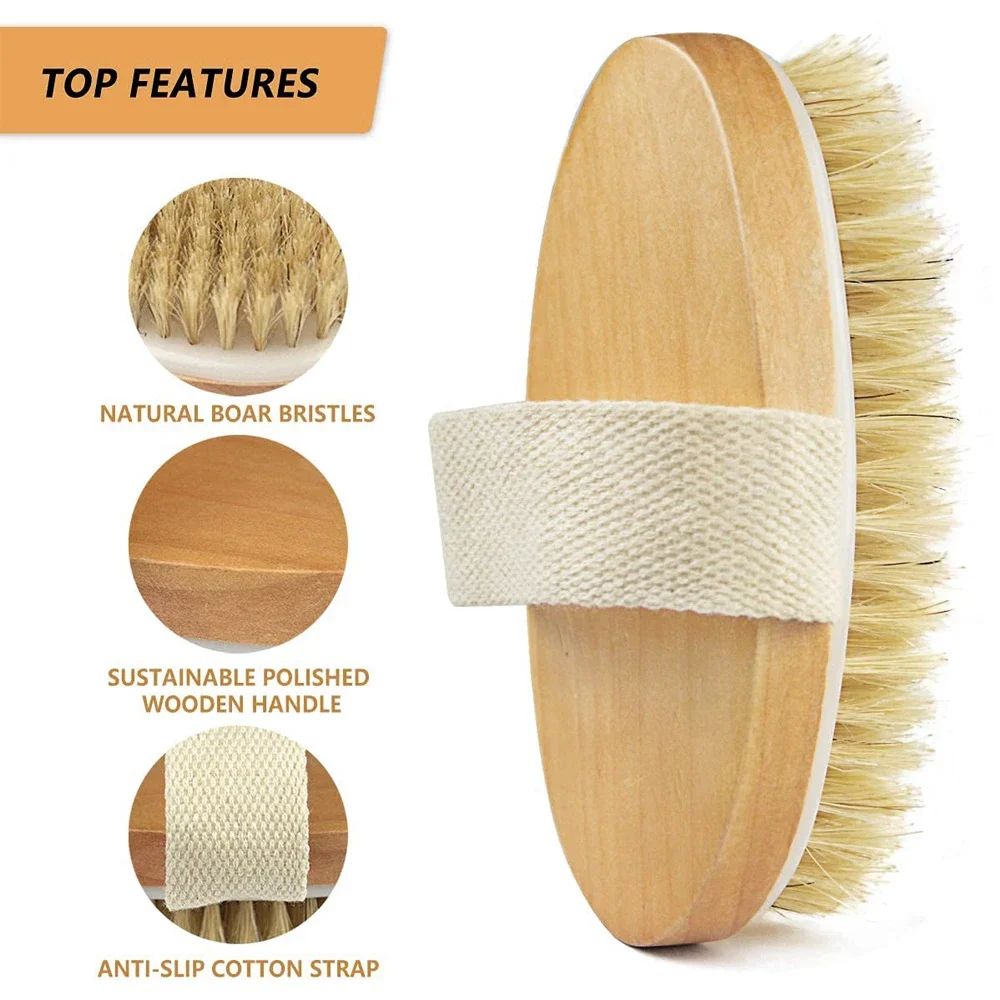 Exfoliating Wooden Body Brush Natural Bristle Bath Massage Brush for Wet & Dry Skin Care