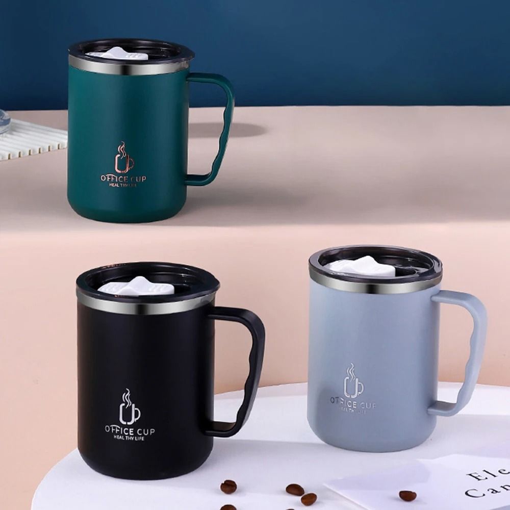 Stainless Steel Water Bottle Insulated Coffee Mug Double Wall Thermal Cup with Handle and Lid