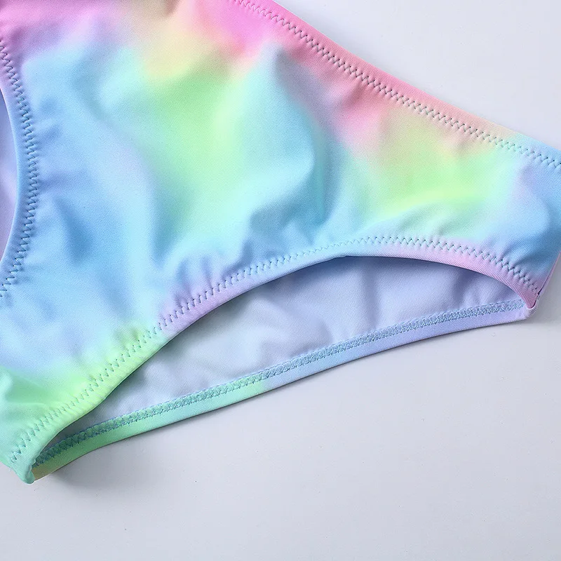 Tie Dye Girls Swimsuit Kids, Two Piece Children's Swimwear, Ruched Front Bikini Set Teen Bathing Suit Beachwear