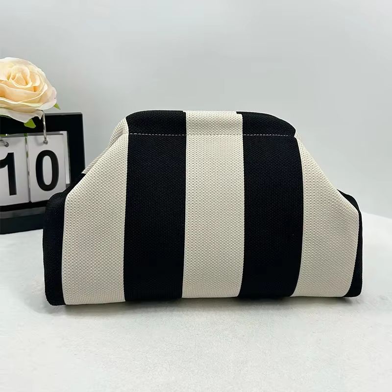 Women's Knit Stripe Crochet Dumpling Clutch Bag