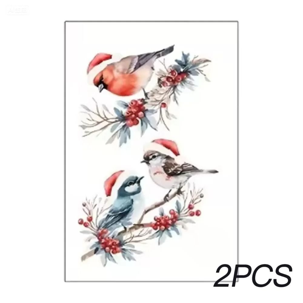 Christmas Bird and Tree Branch Window Static Stickers Set
