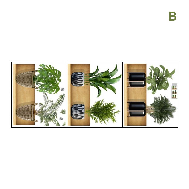 Plant Wall Stickers Potted Design Green Wall Decal Set