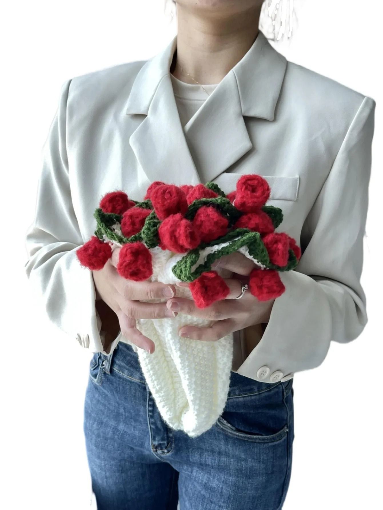 Rose Bouquet Crochet Blanket Handmade Soft Acrylic Throw