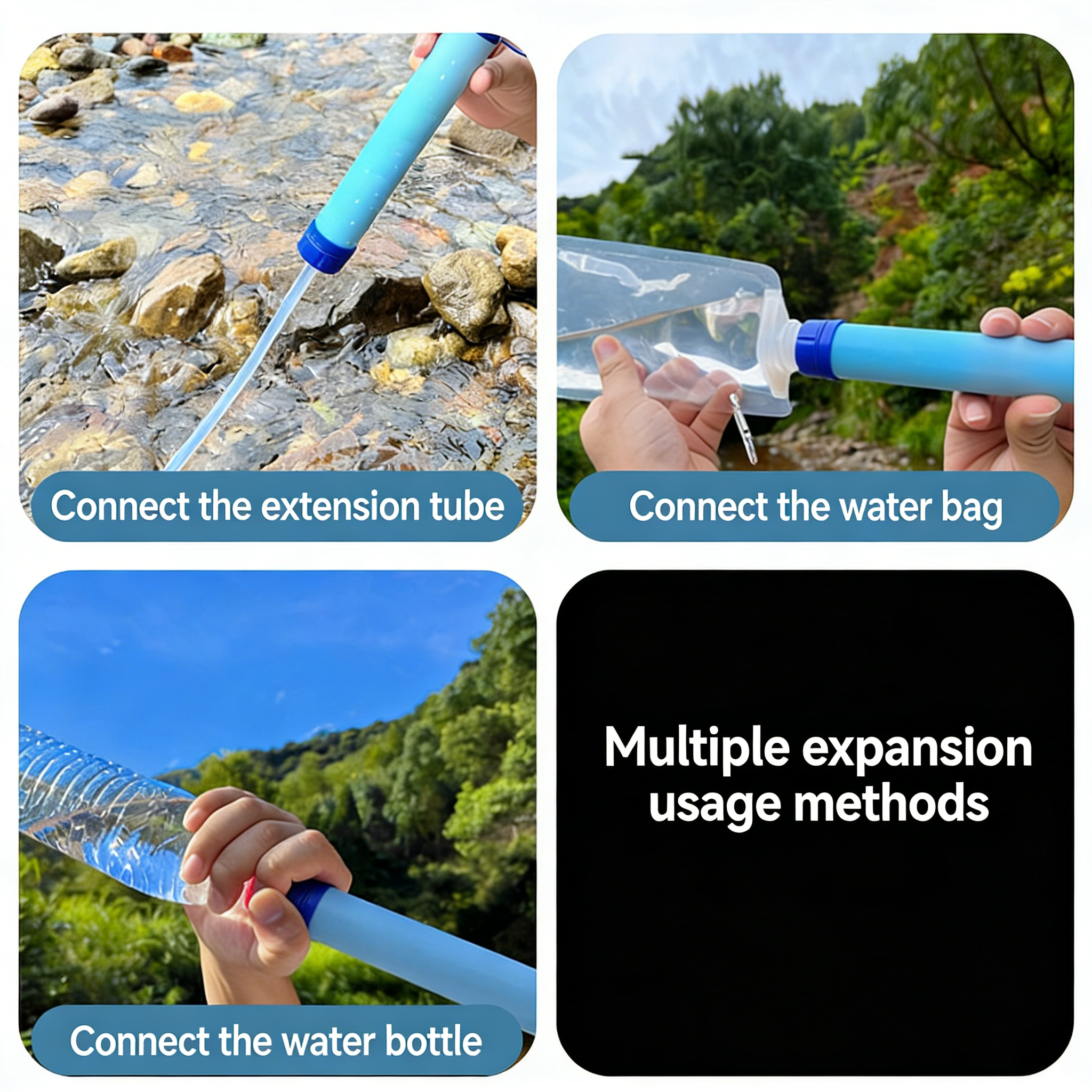 Portable Survival Water Filter Bottle for Camping Hiking Emergency Purification