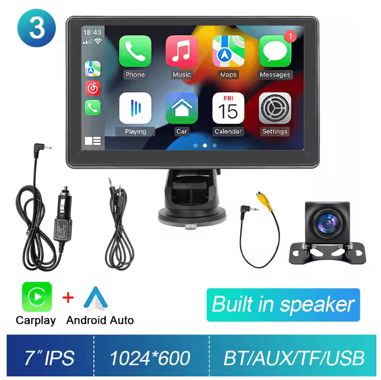 DriveView 7 Inch Touch Screen CarPlay Android Auto Multimedia Player with GPS and Rear Camera