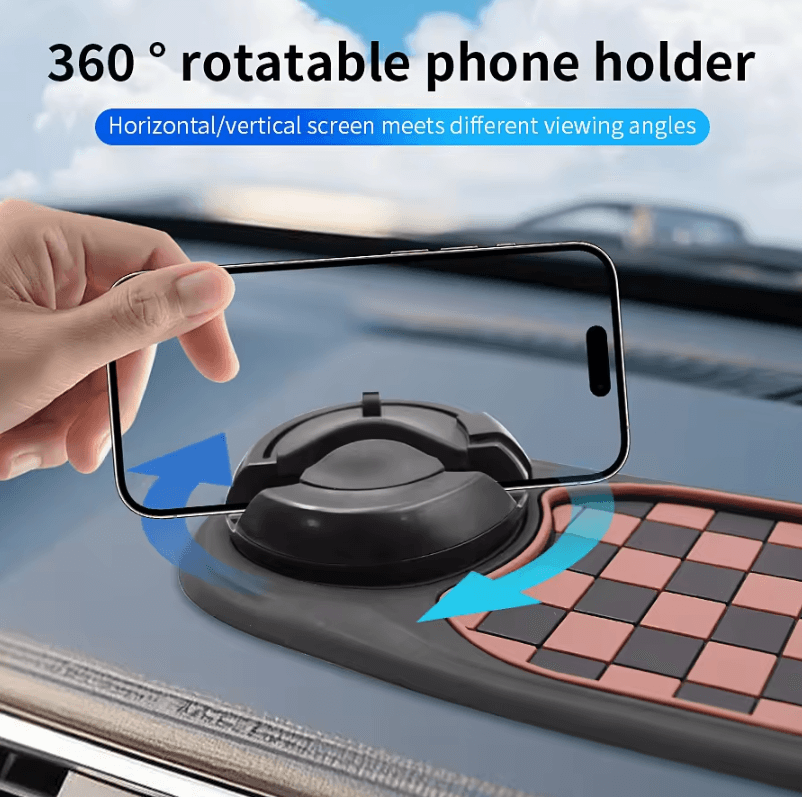 3-in-1 Dashboard Phone Holder – Anti-Slip Car Phone Mount with 360 Degree Rotation and Non-Slip Adhesive Mat