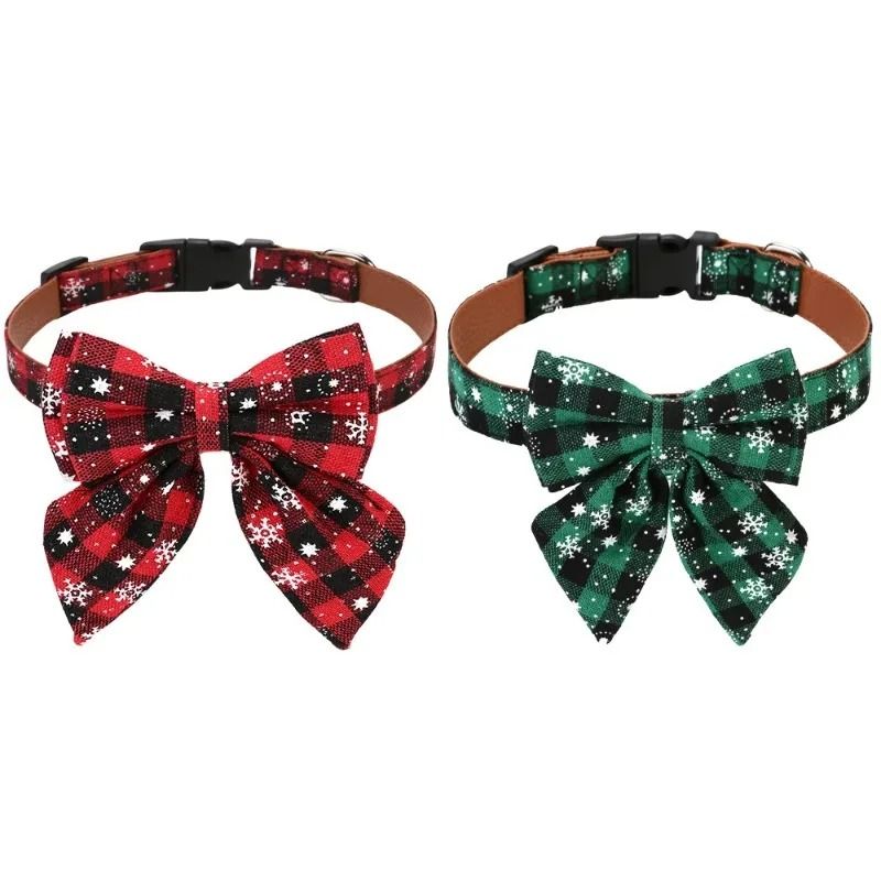 Christmas Dog Collar with Classic Plaid Bow Tie