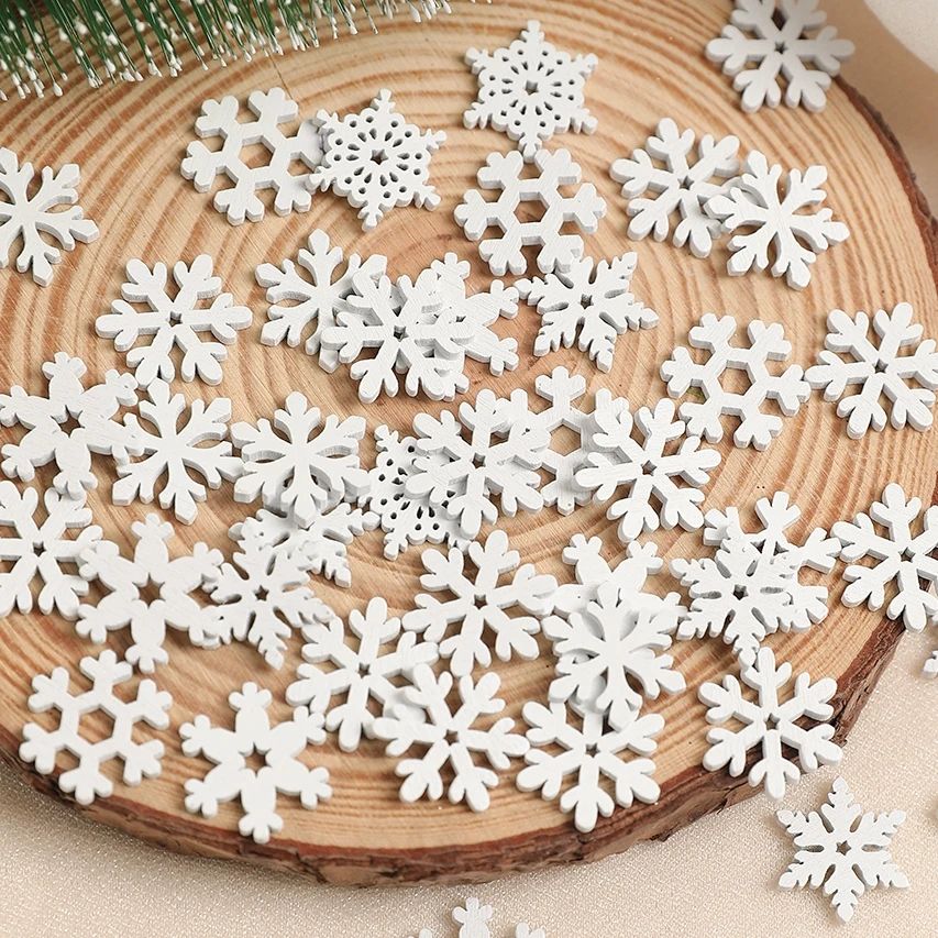 White Wooden Snowflake Christmas Ornaments Set