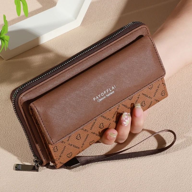 Mens Classic Faux Leather Wallet with Double Layers and Zippered Card Holder