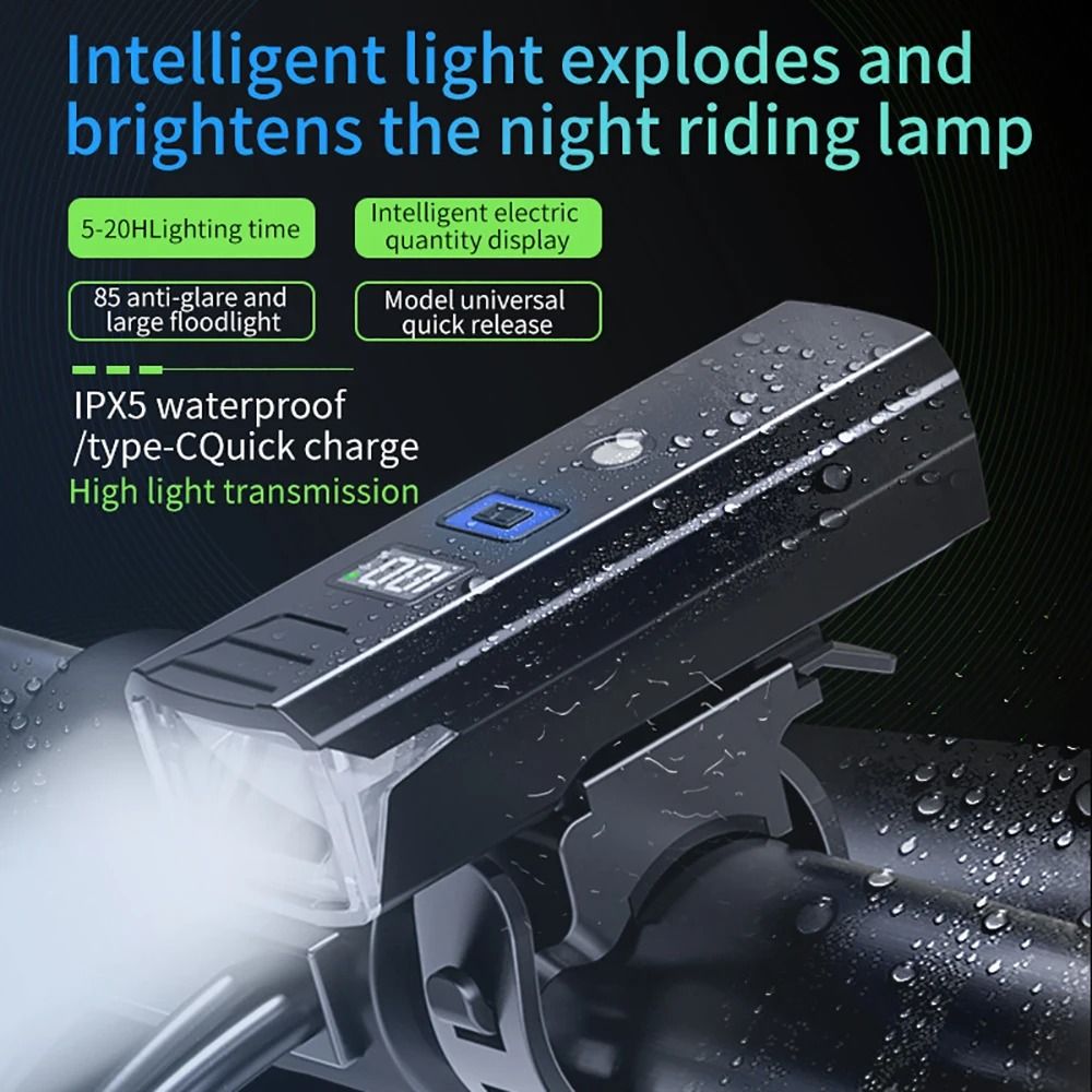 USB Rechargeable Bicycle Headlight 300 Lumen With Battery Level Display And Power Bank