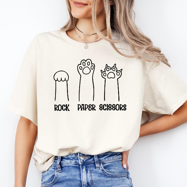 Rock Paper Scissors Shirt Funny Cat Lover Graphic Tee Cute Animal Humor Gift
