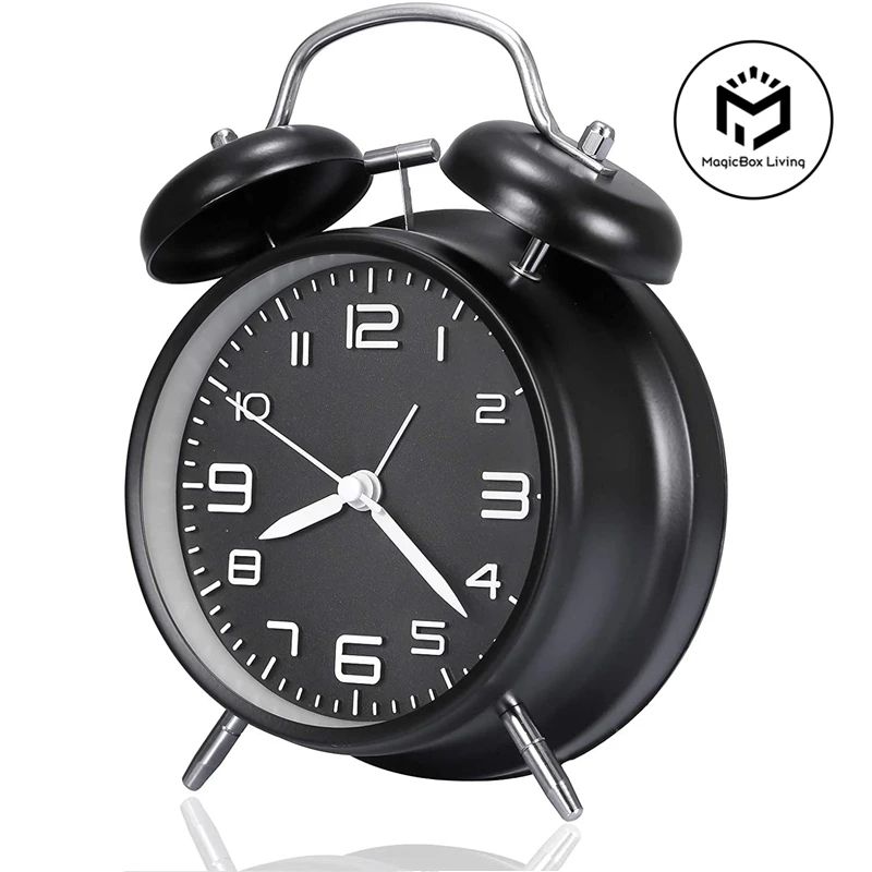 4-Inch Twin Bell Alarm Clock with Backlight – Loud Battery Operated Vintage Desk Clock