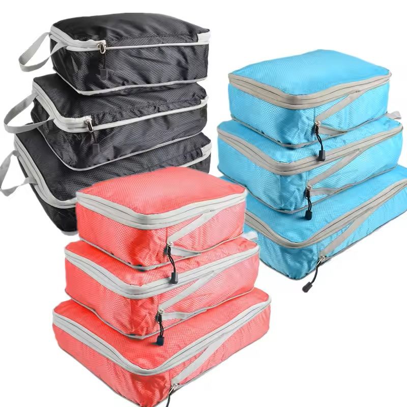 3-Piece Compressible Packing Cube Set Waterproof Travel Organizer Bags