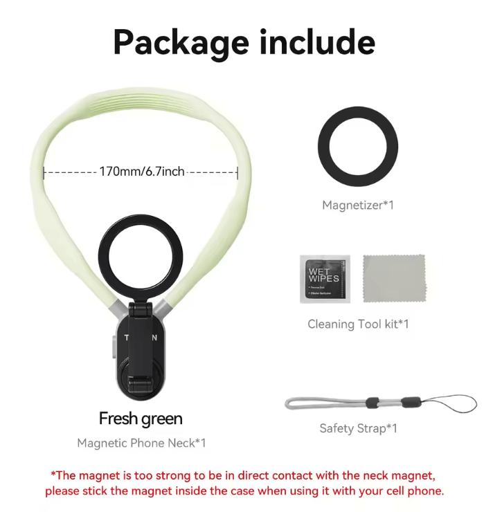 Magnetic Neck Phone Holder with Quick Release Silicone Mount