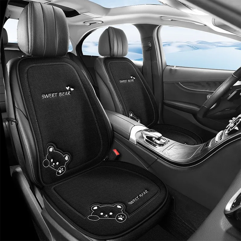 Fashion Luxury Car Seat Cushion, Breathable Linen Cartoon Bear Women's Cute, Anti-slip