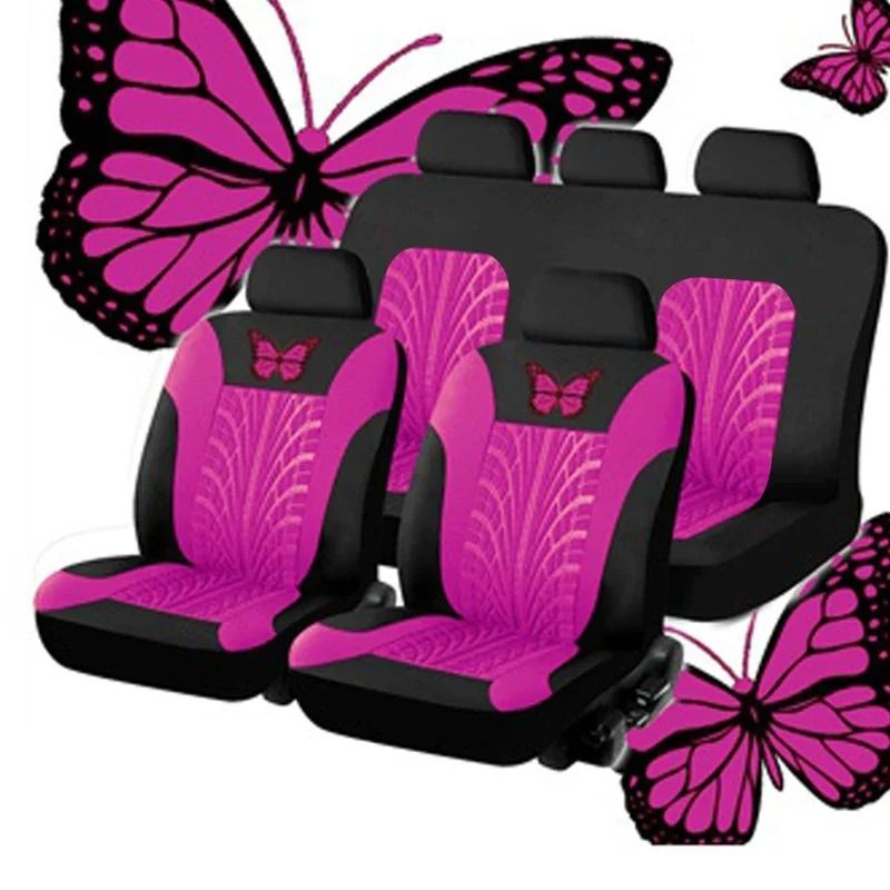 Universal Car Seat Cover Full Set with Butterfly Embroidery Design