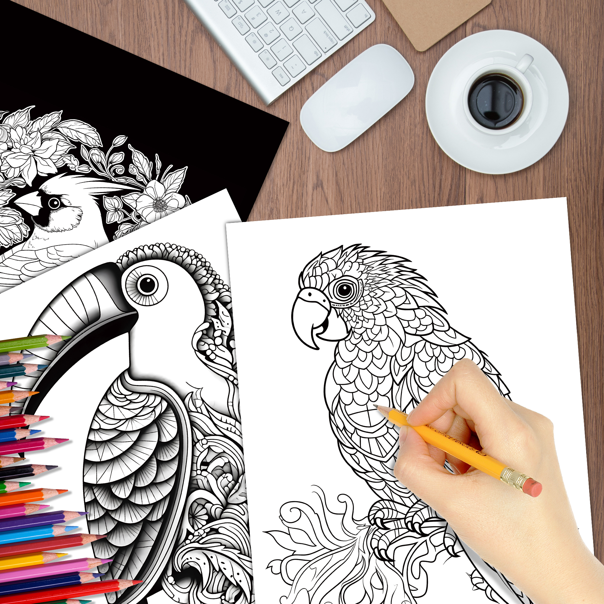 Exquisite Animal Character Coloring Book, with Mandala Flowers, for Stress Relief and Relaxation