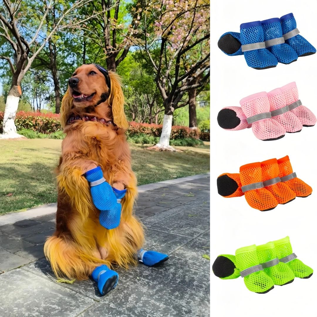 4PCS Summer Dog Shoes Breathable Anti-Slip Wear-Resistant Outdoor Boots for Small Dogs
