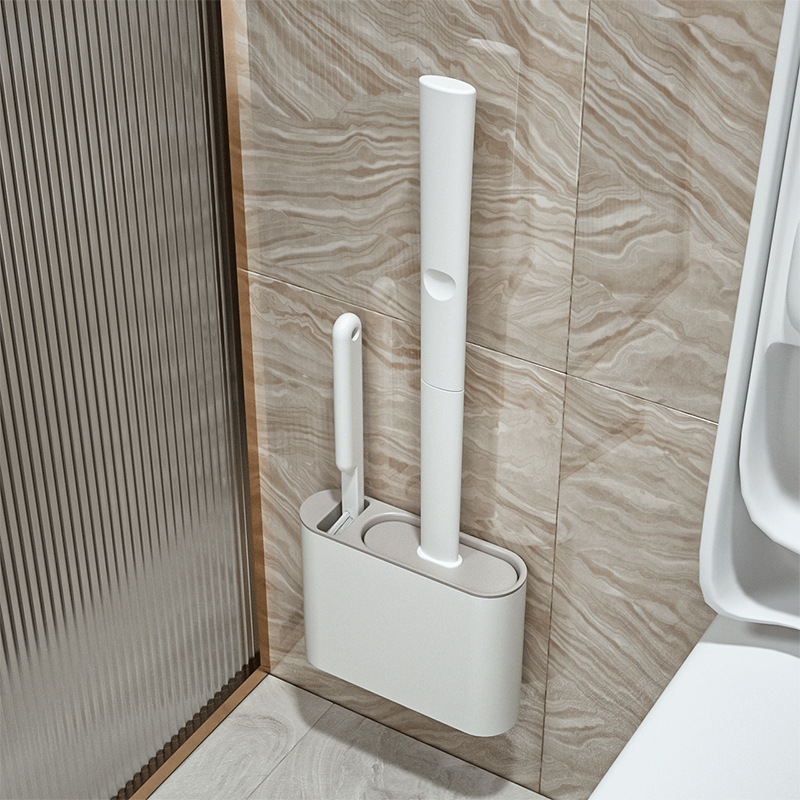 Silicone Toilet Brush Set Wall Mounted Flexible Toilet Cleaner Brush with Holder for Bathroom