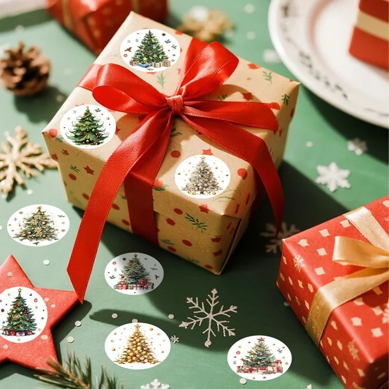 Merry Christmas Tree Sticker Roll 500pcs